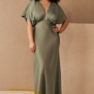 BHLDN Leila Deep-V Flutter Sleeve Satin A-Line Gown